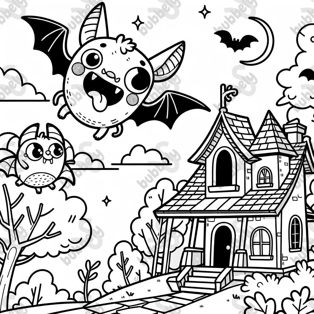 a monster bat flying to a haunted house