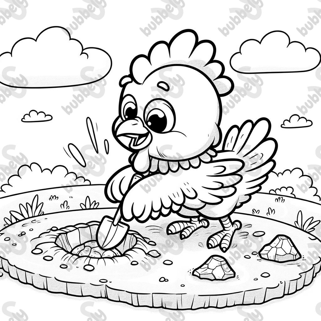 a chicken digging for fossils