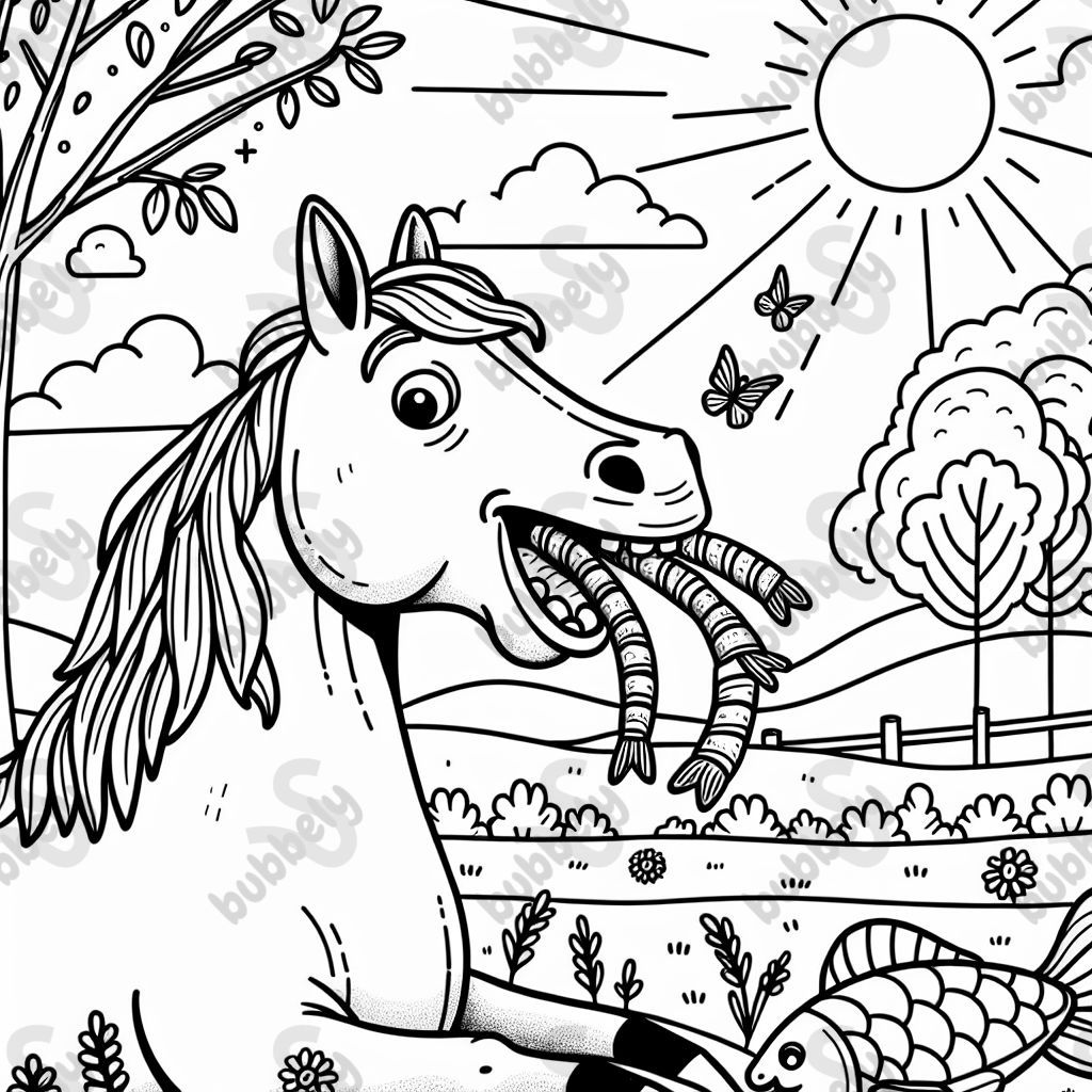 Pferd isst Fischstäbchen 