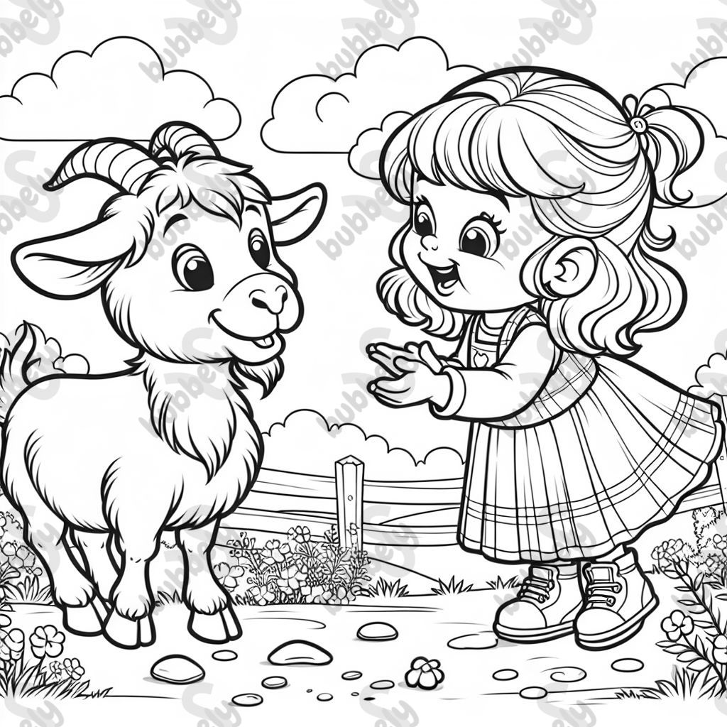 3 year old white female toddler playing with a goat