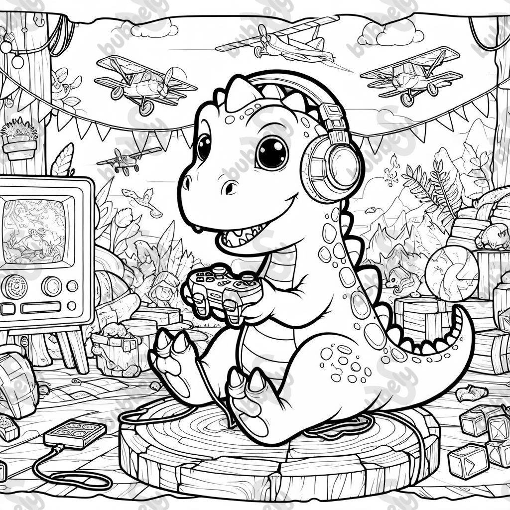 Dinosaur playing video games