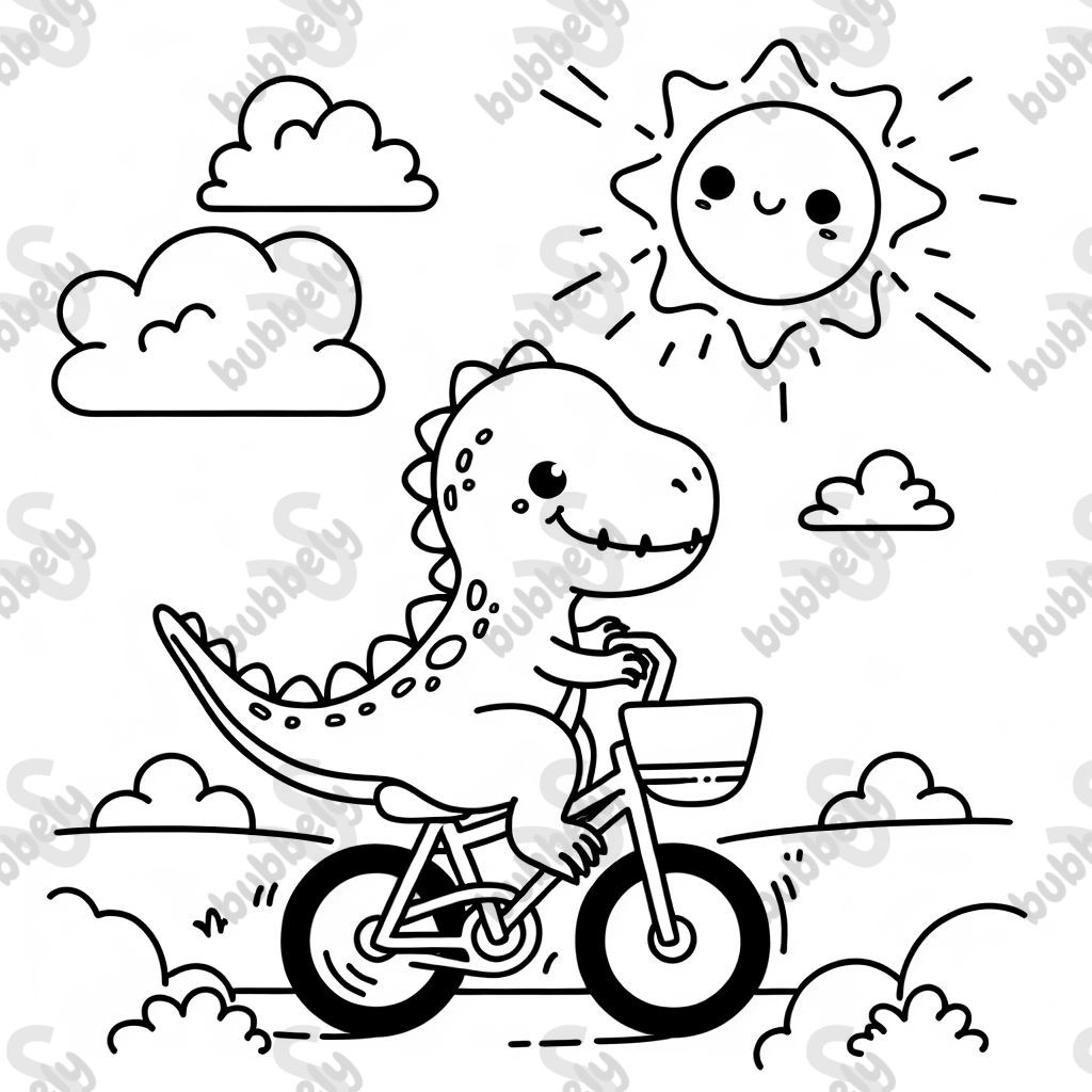 cute t-rex riding a bicycle on the sun