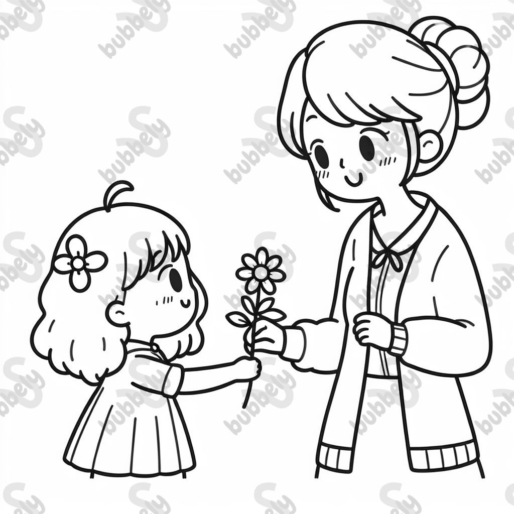 Mädchen schenkt Erzieherin eine Blume