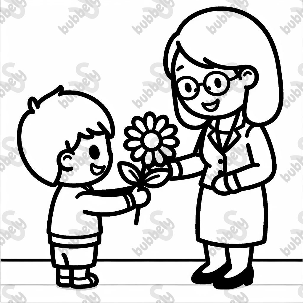 Kind schenkt Erzieherin eine Blume