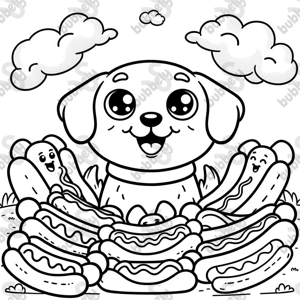 Un chien avec une pile de hot-dogs. Un chien avec une pile de hot-dogs.