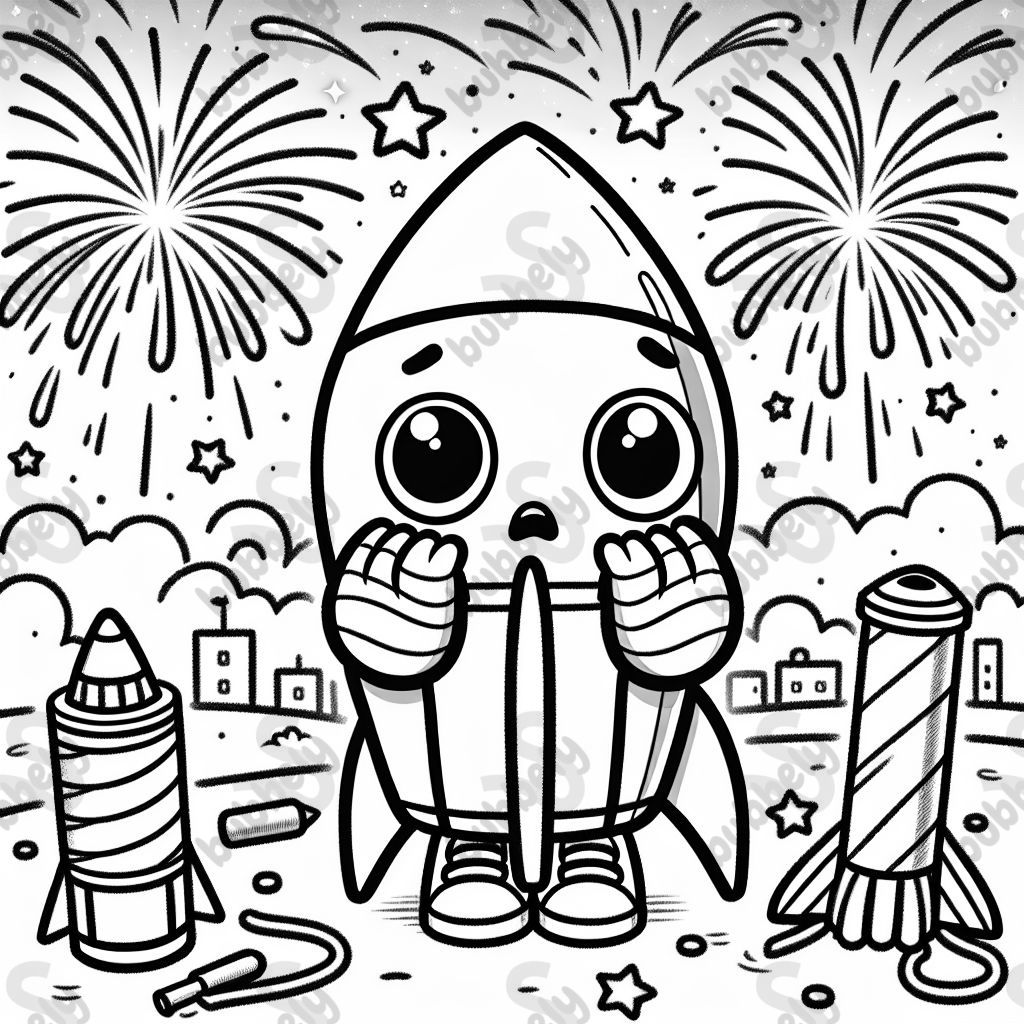 ängstliche Silvesterrakete hält sich die Ohren zu