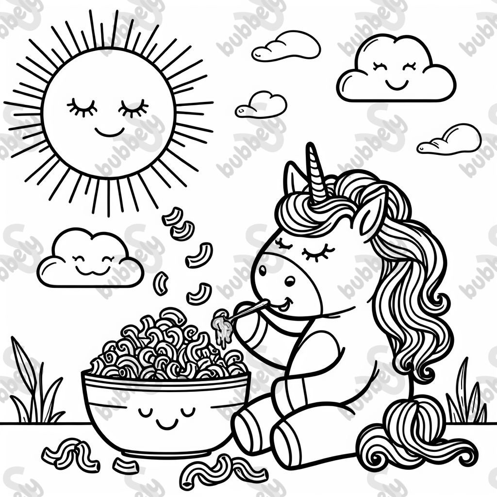 unicorn eating macaroni and cheese
