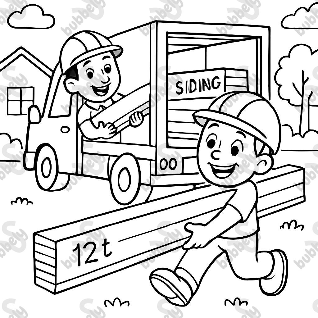 Une équipe livrant des boîtes de revêtement de 12 pieds d'un camion de livraison. Une équipe livrant des boîtes de revêtement de 12 pieds d'un camion de livraison.