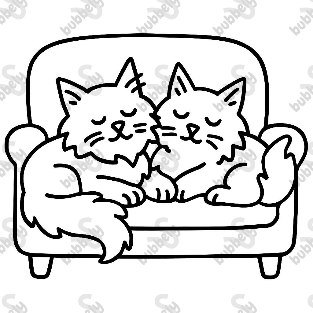 Two Maine Coon cats sleeping on a sofa