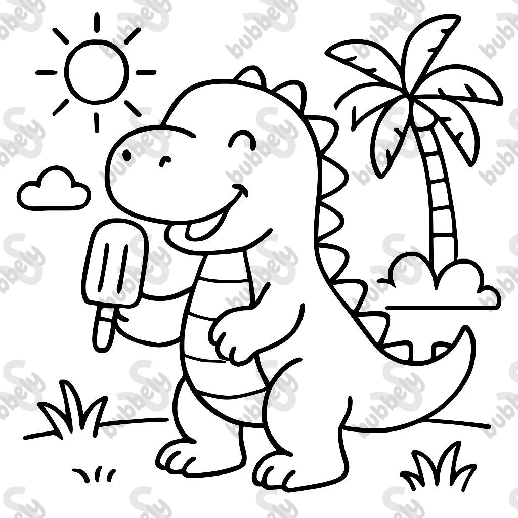 a dinosaur eating a popsicle