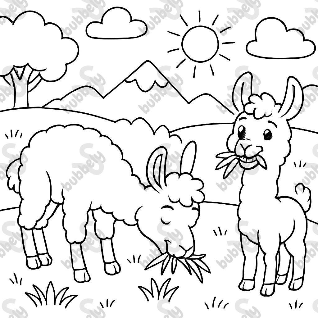 LLAMAS EATING GRASS