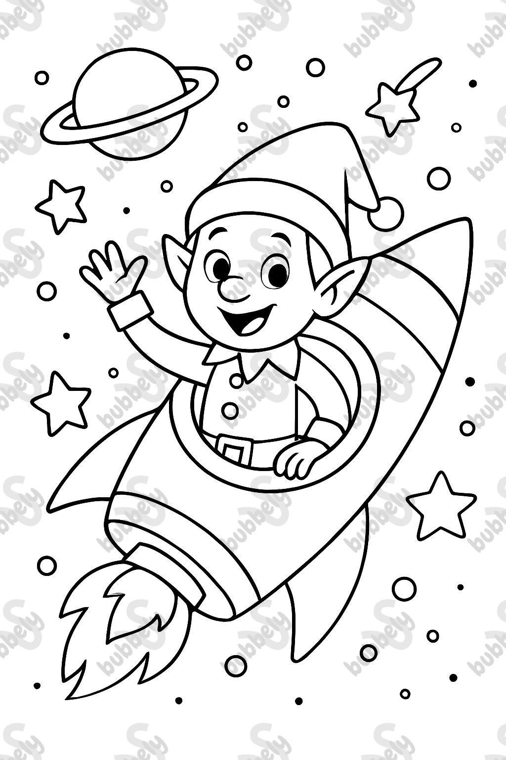 Elf inside of a rocket in space