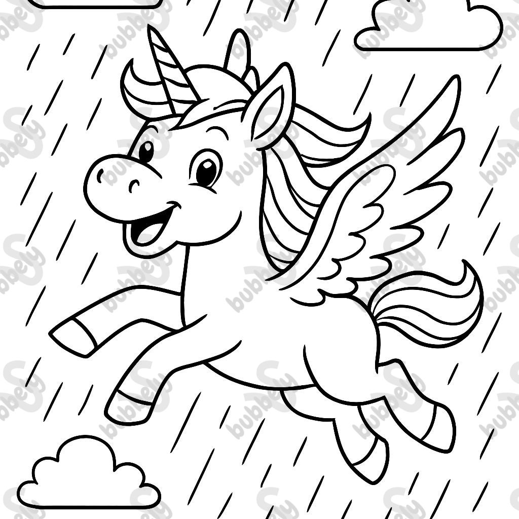 licorne volant sous la pluie
