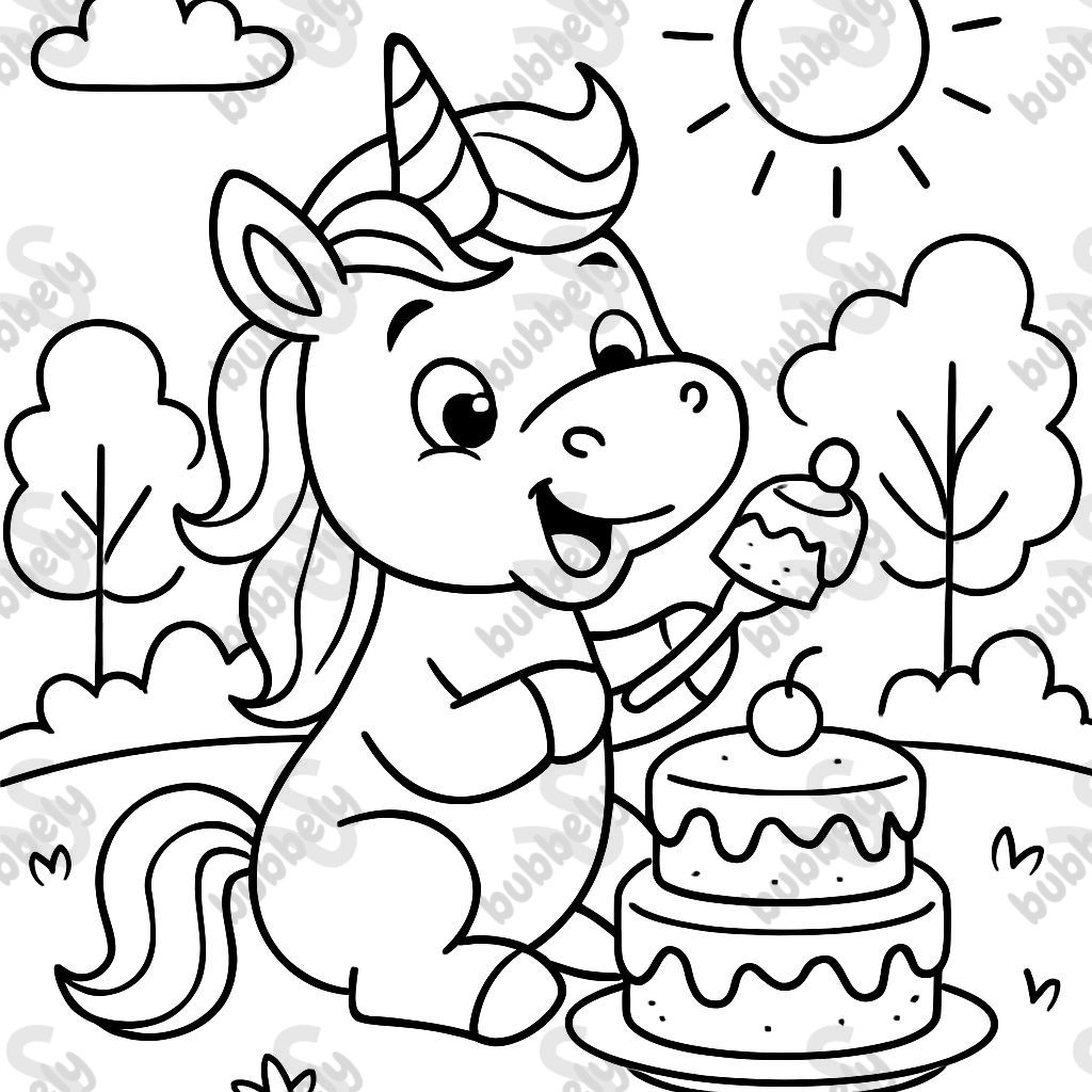 unicorn eating a cake