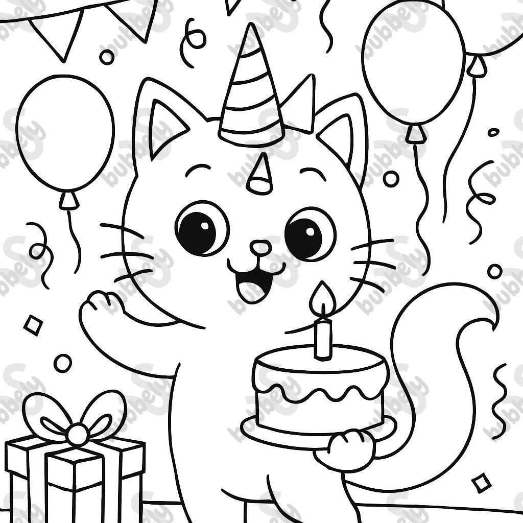 chat licorne à une fête d'anniversaire chat licorne à une fête d'anniversaire