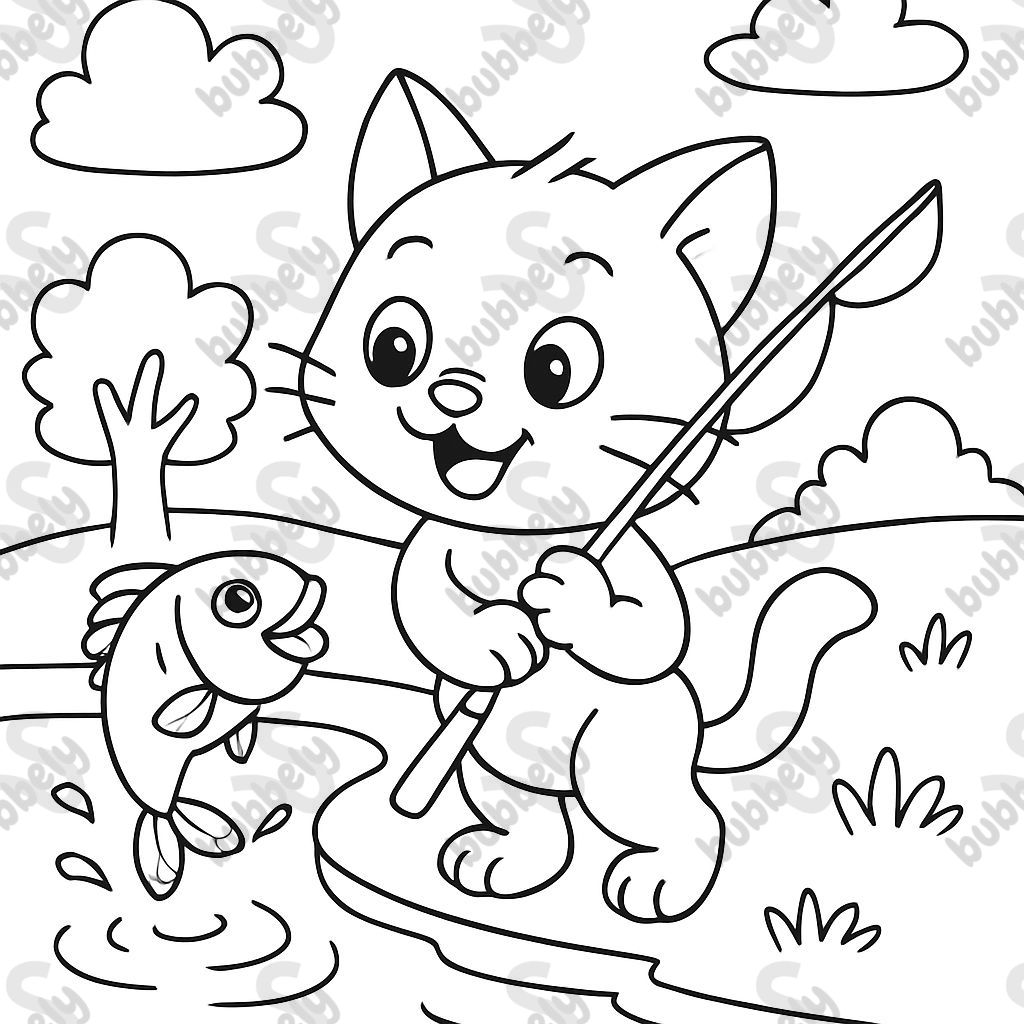 kitty catching a fish