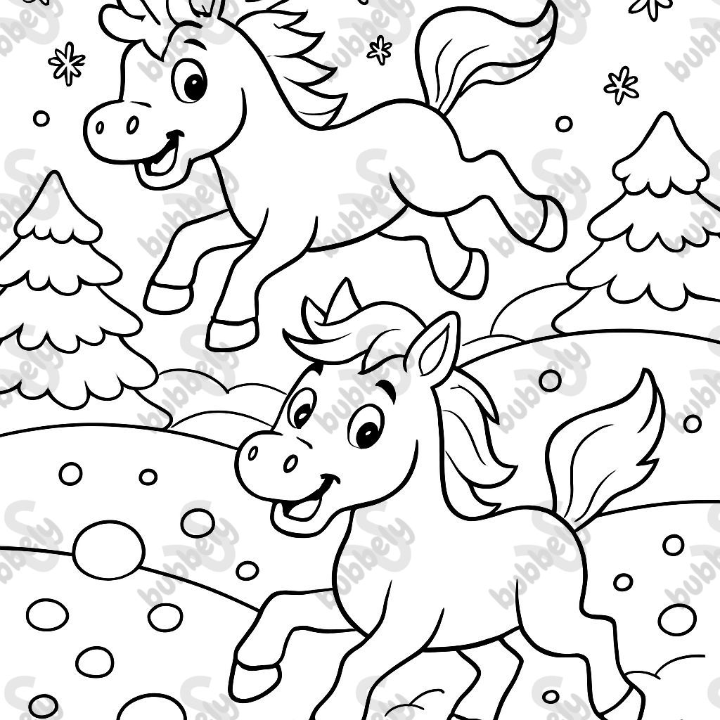 CHEVAUX JOUANT DANS LA NEIGE