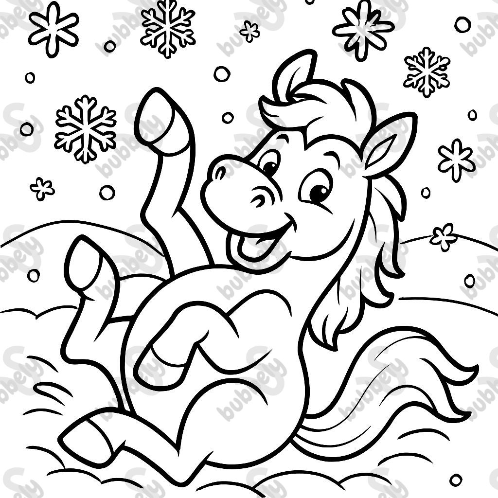 snow flakes with horse rolling in snow