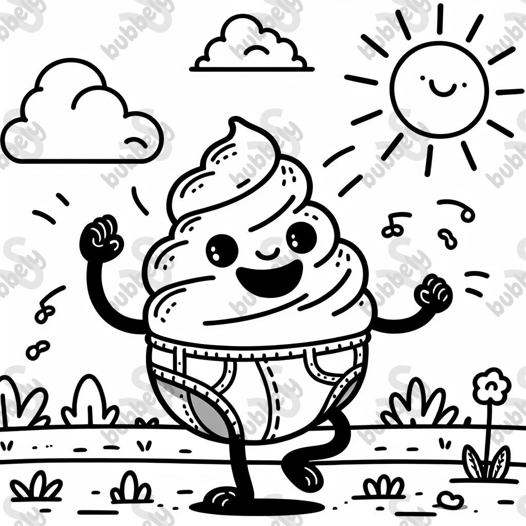 a poop wearing a diaper doing a dance