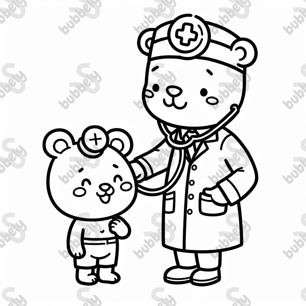 A bear doctor taking care of a patient.