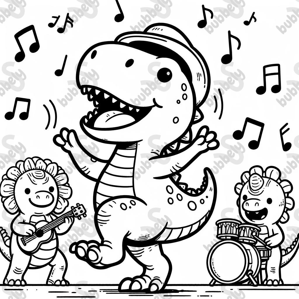 dinosaur dancing to a band 