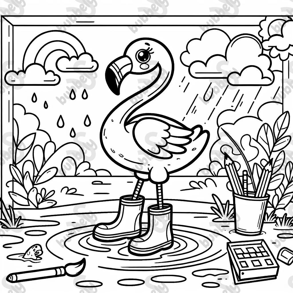 flamingo mit gummistiefel