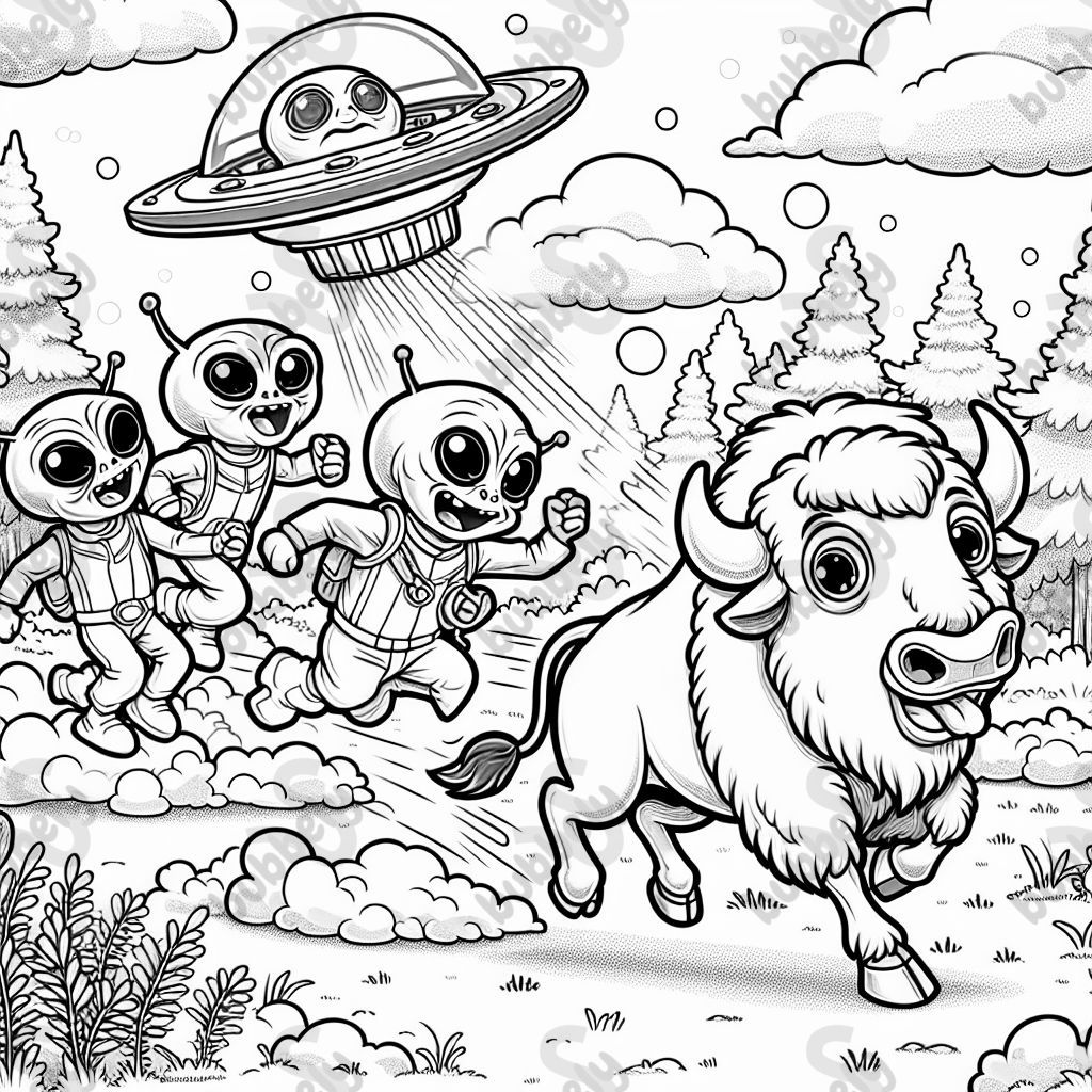 Bison running away from aliens.