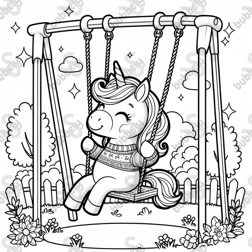 unicorn swinging on a swingset