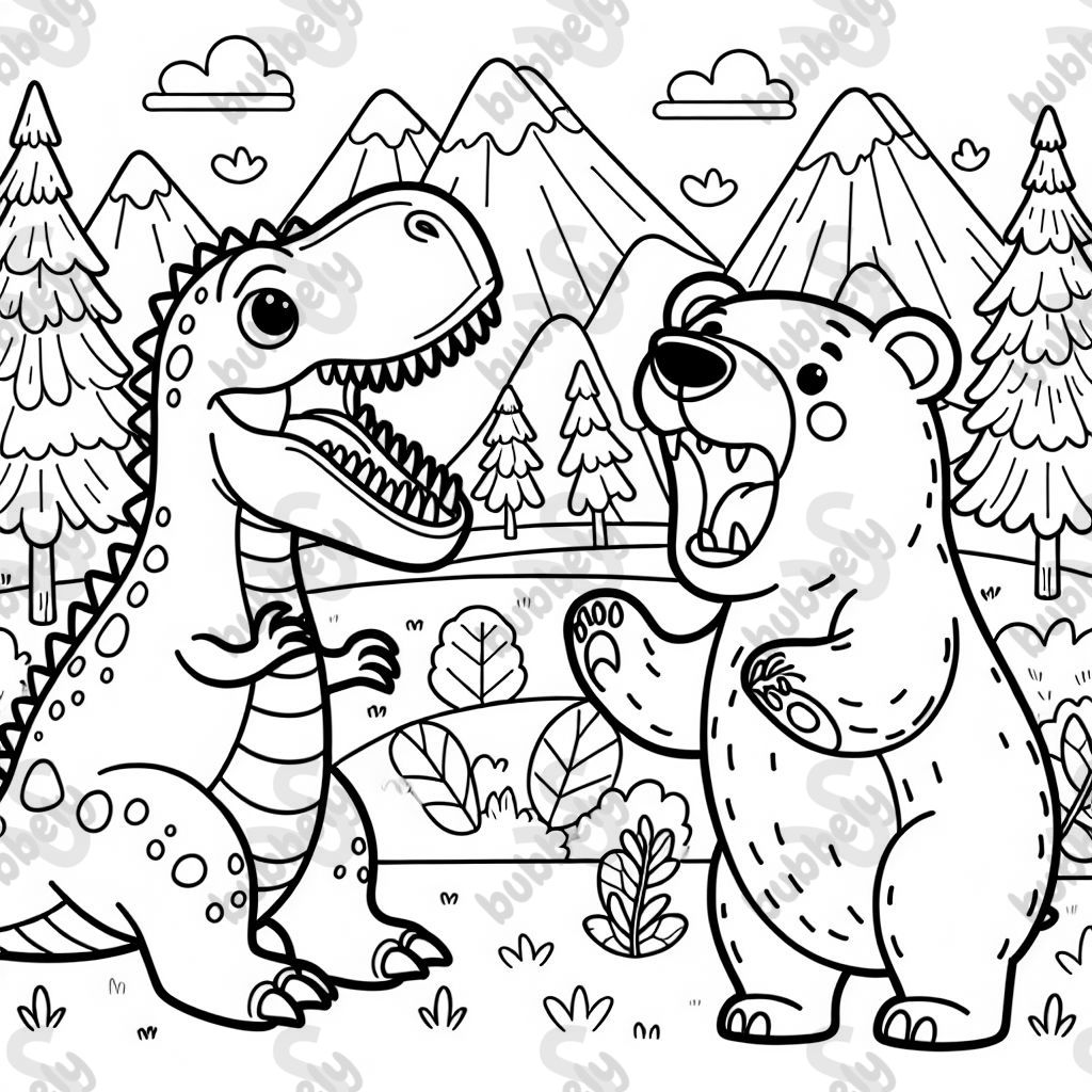 Dinosaur and bear roaring