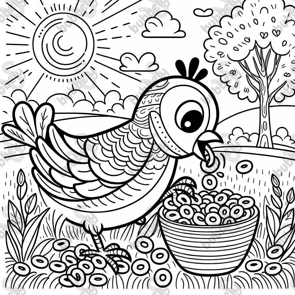 A bird eating cheerios