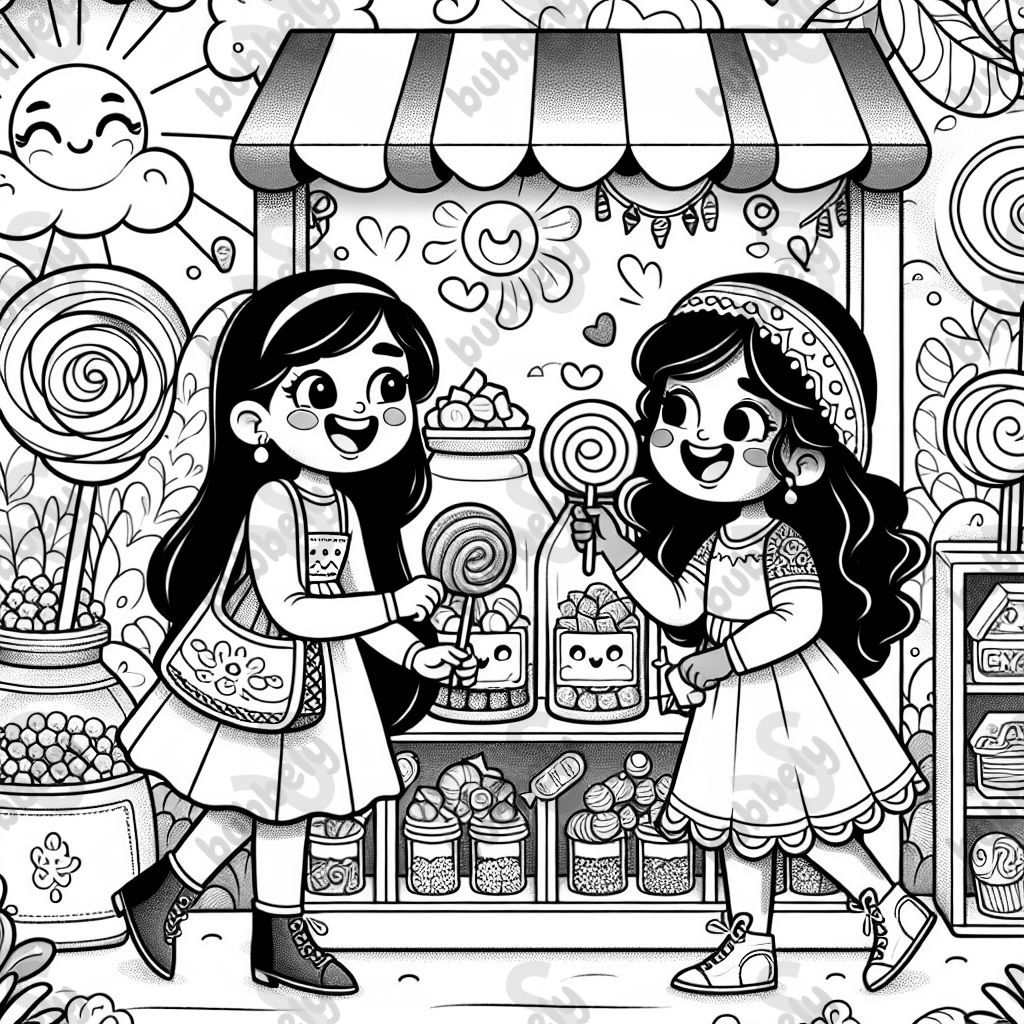 two girls buying candy