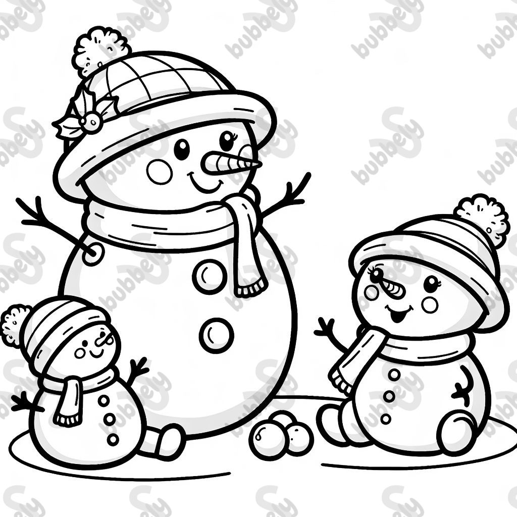 A mom snowman and baby snowmen on a playdate