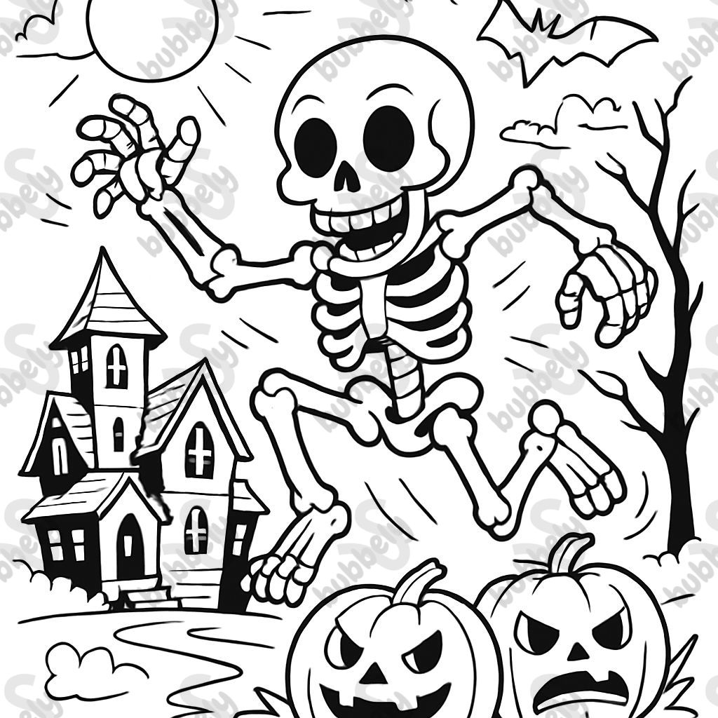 maison hantée avec 2 citrouilles et un squelette maison hantée avec 2 citrouilles et un squelette