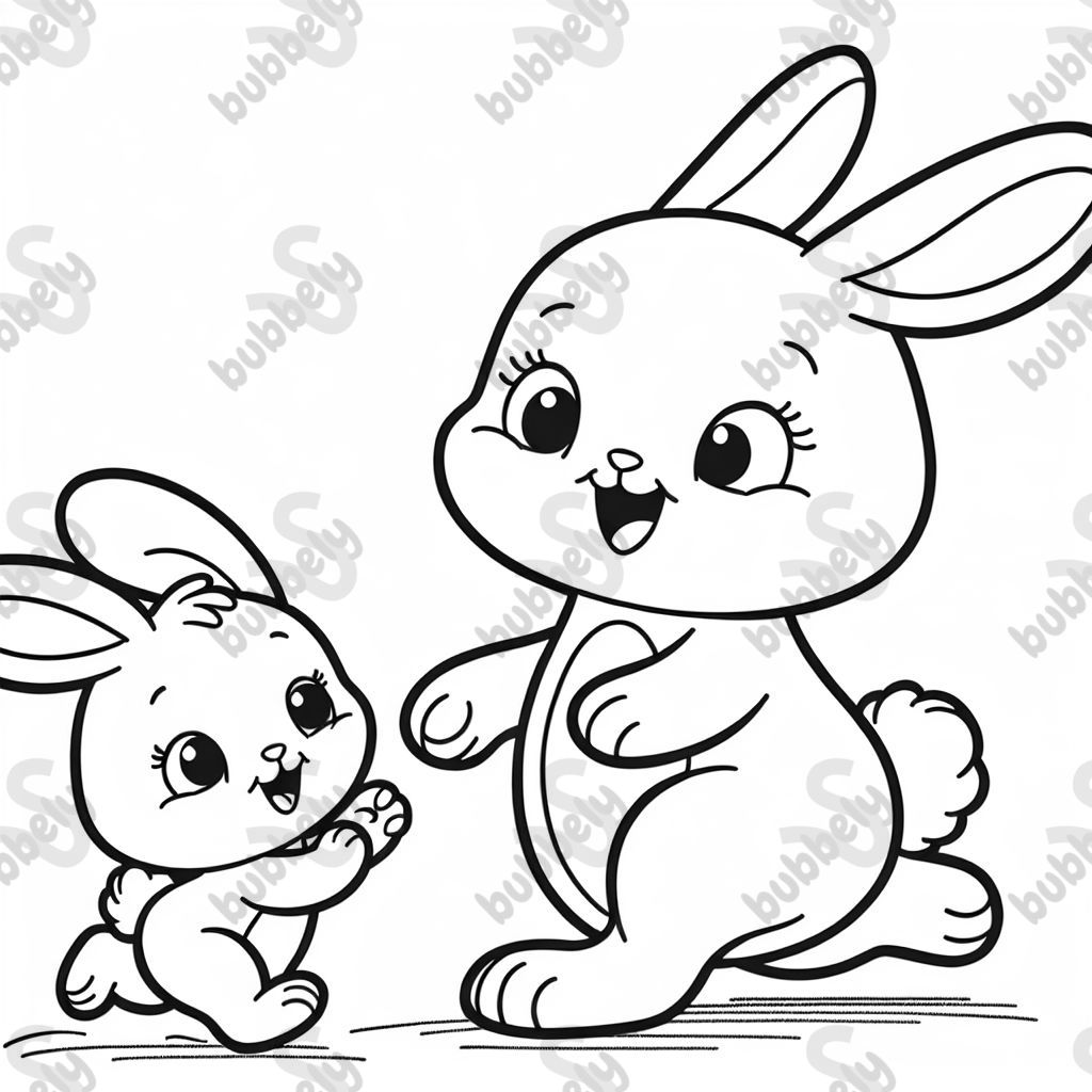 mom and baby bunny running