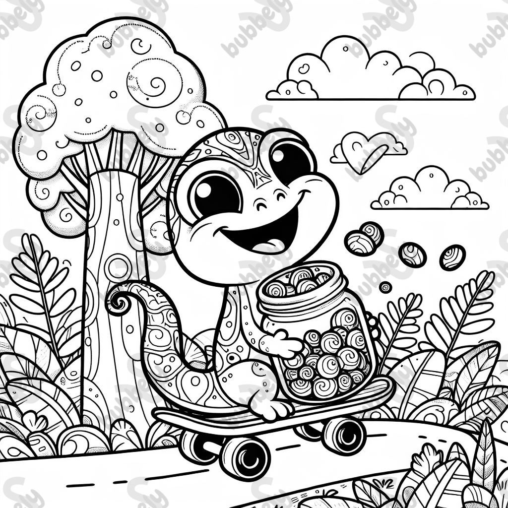 lizard sitting on a skateboard holding a jar of candy