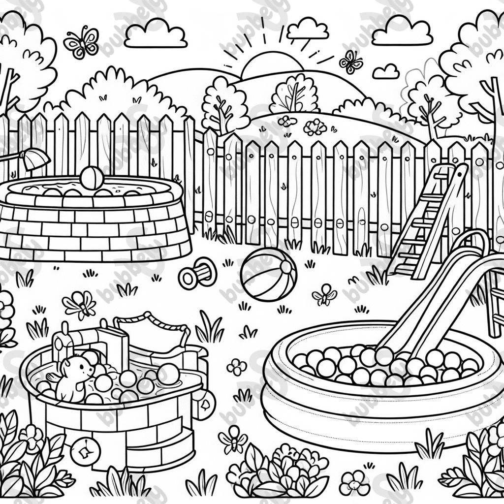 Bällebad und Planschbecken im Garten