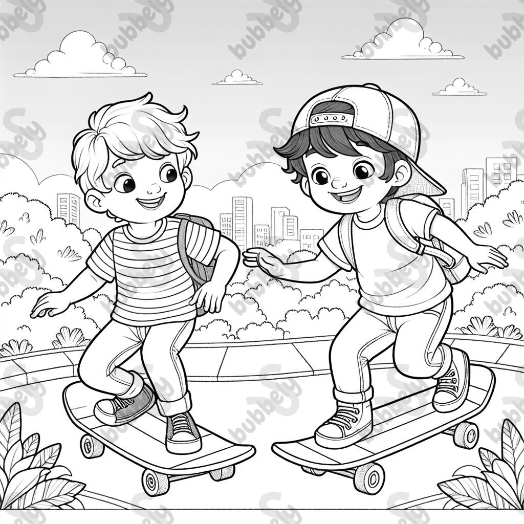 Two boys, 5 and 8 years old, skateboarding