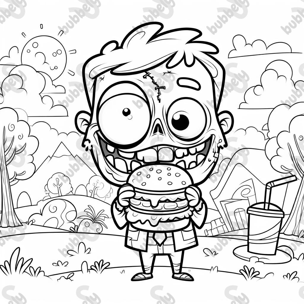 Crazy zombie holding a burger