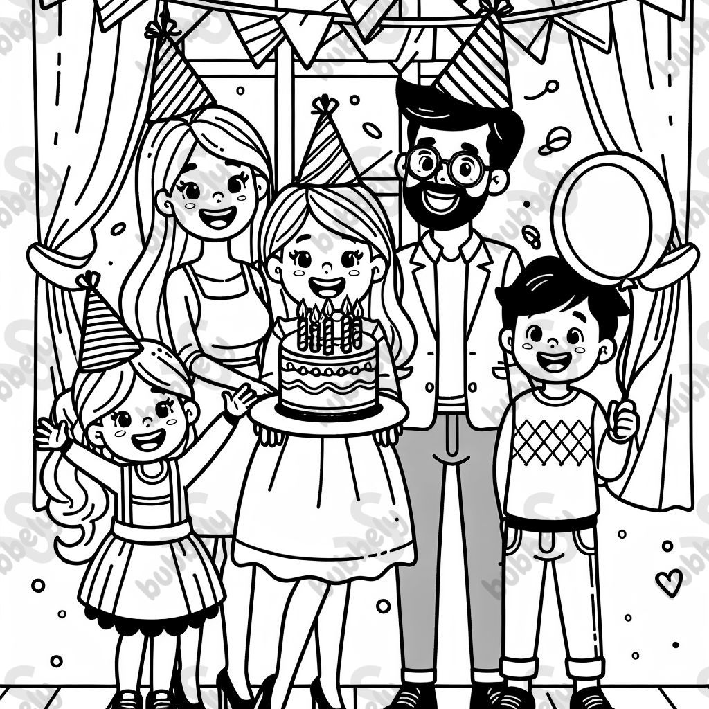 Black mom, black dad, black son, and black daughter celebrating mom's birthday.