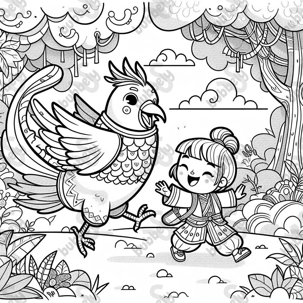 a bird and a little girl together
