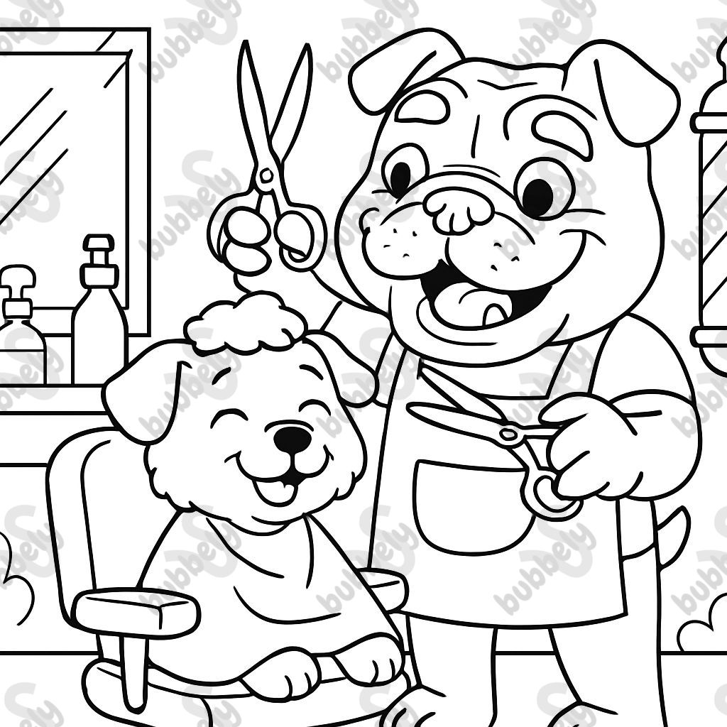 Bulldog en tant que coiffeur