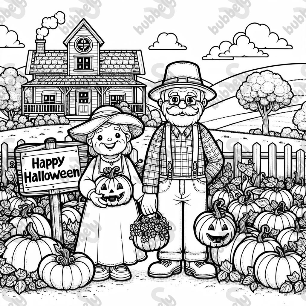 A sign that says 'Happy Halloween Grandma and Grandpa" in a pumkin patch