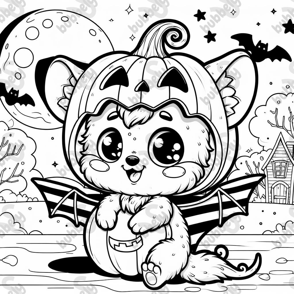 Baby bat dressed as a pumpkin for Halloween