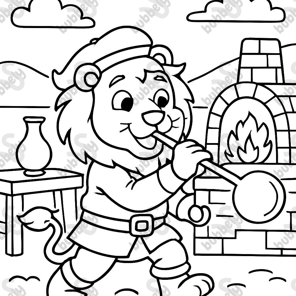 A cute medieval glass-blowing lion A cute medieval glass-blowing lion