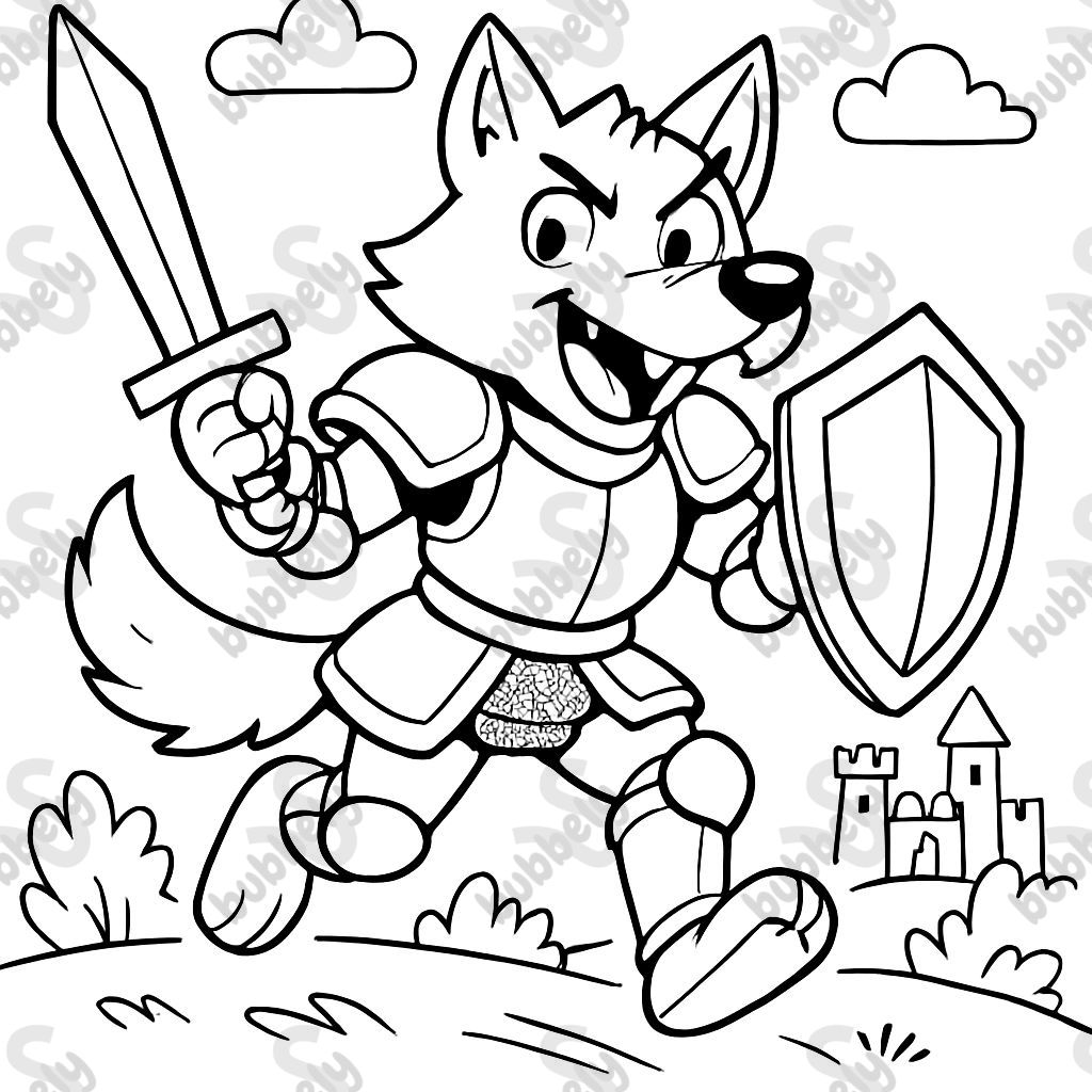 a wolf with medieval armor