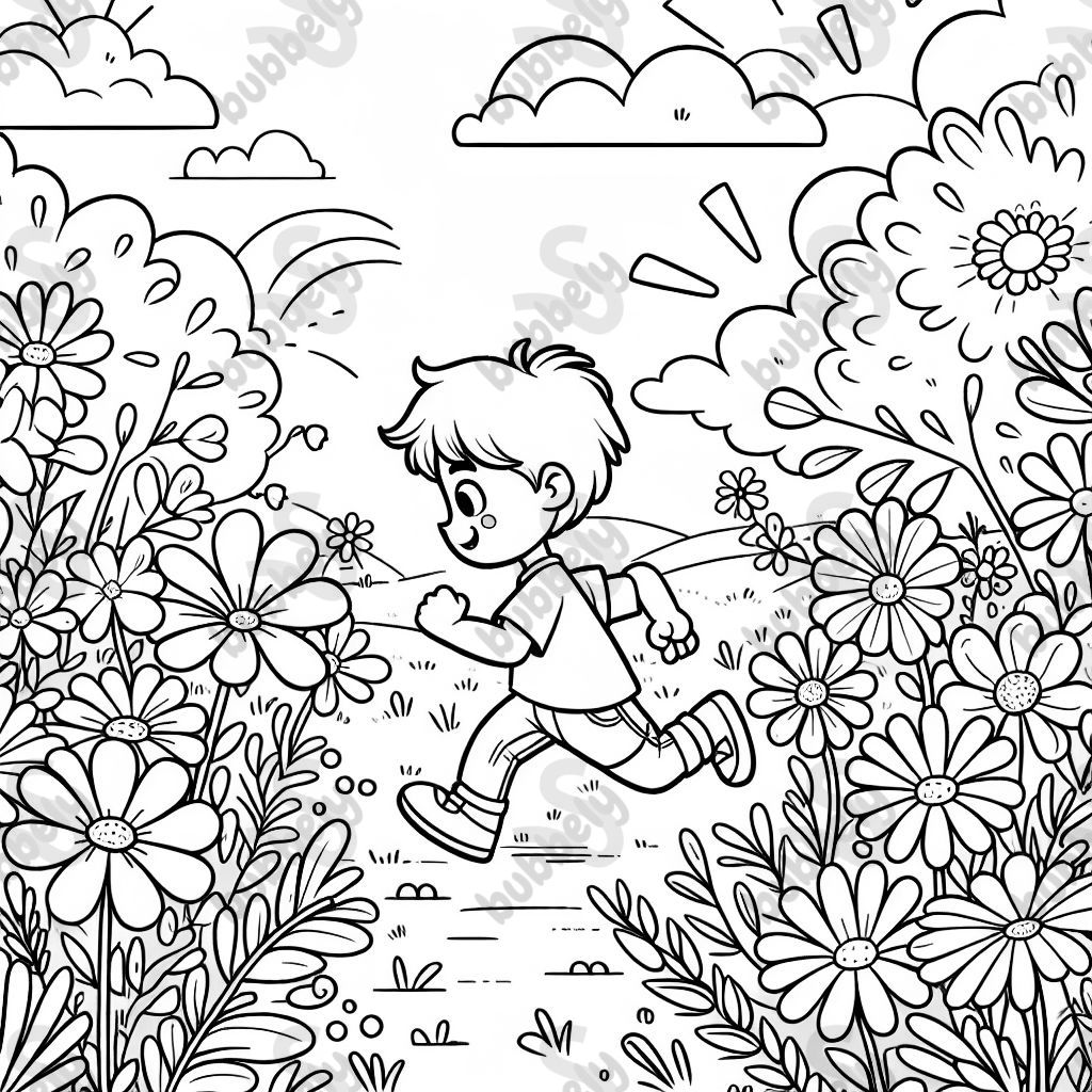 running through a field of flowers