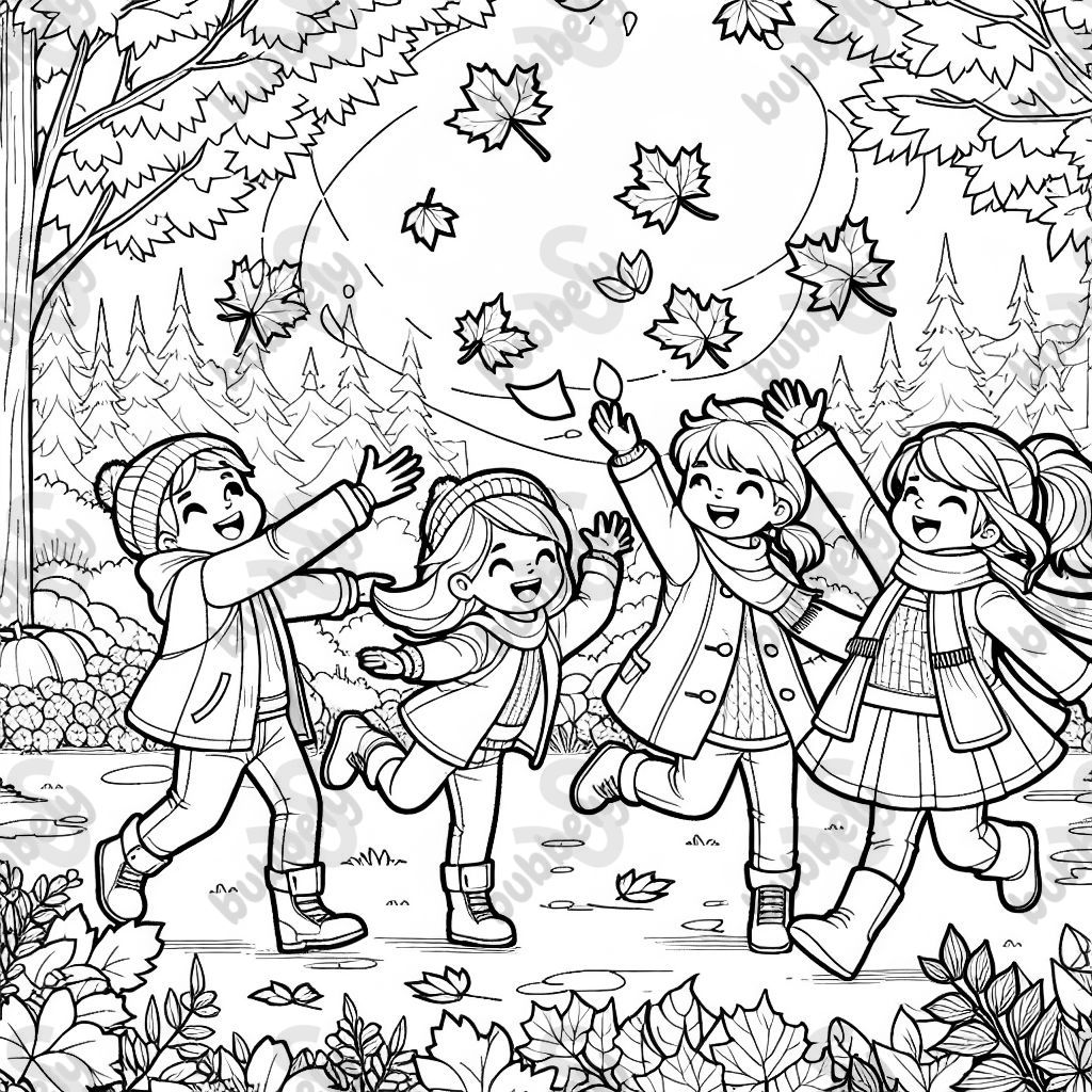 kids throwing maple leaves