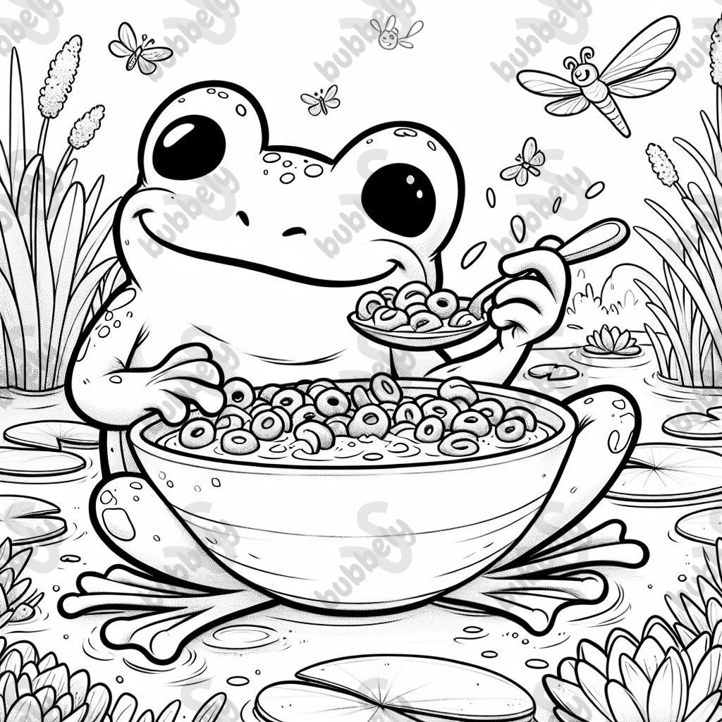 frog eating cereal