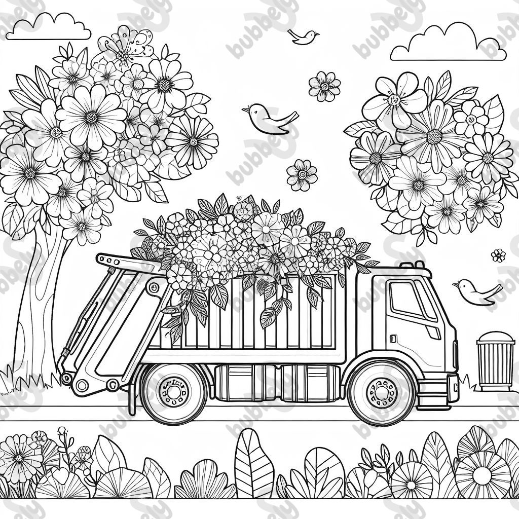 trash truck with flowers