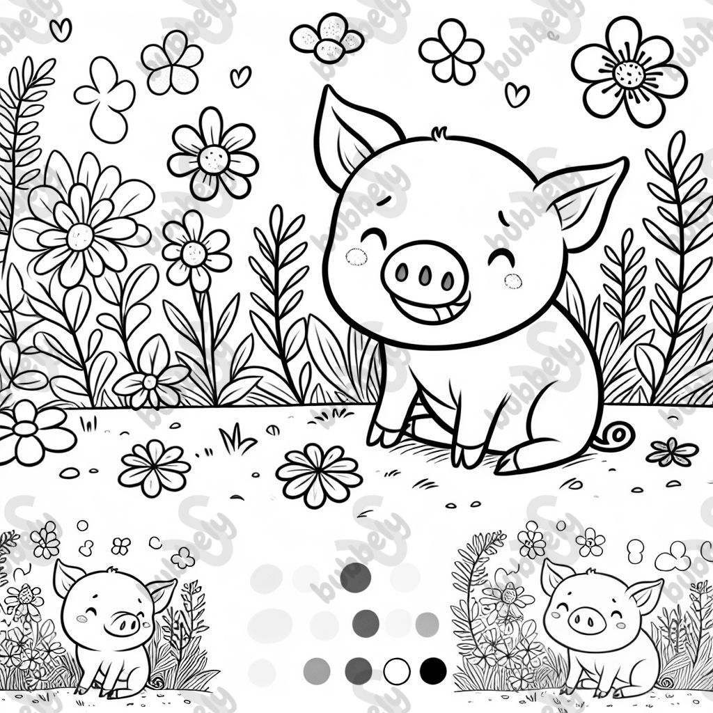 Pig with flowers in the background